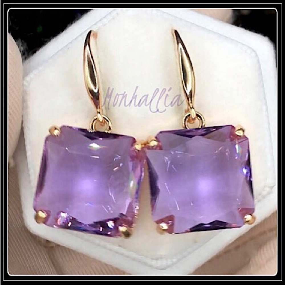 925 ice cube crystal purple amethyst emerald cut gold translucent lucite earring
